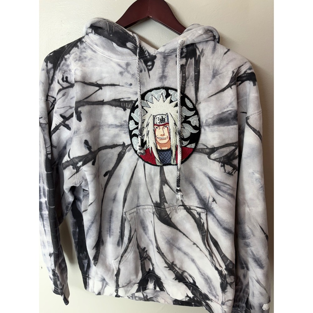 Hypland Naruto Jiraiya Tie Dye Hoodie Black White Chenille Patch Mens Large